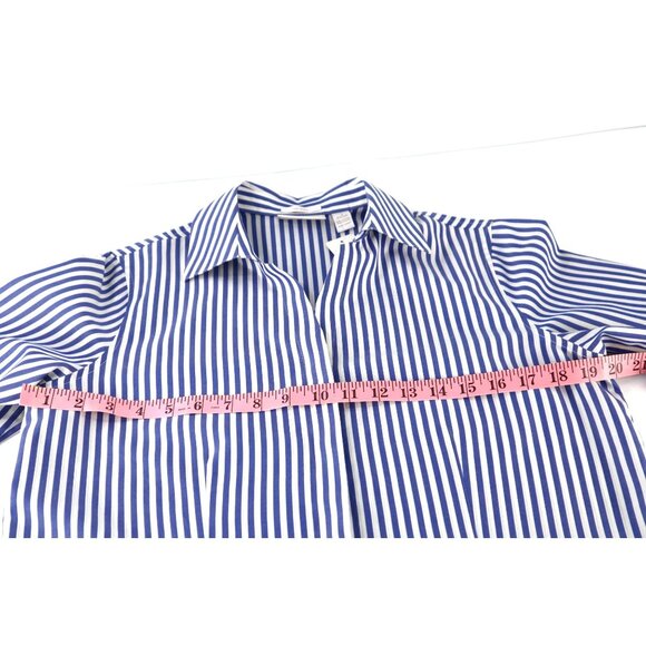 Chicos Blue & White Striped No-Iron Button-Up Shirt Womens Size 1 (M) 95% Cotton - Picture 9 of 11